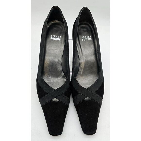 Stuart Weitzman Black Suede & Fabric Heels With Square Toe & 3-Inch Heel - Picture 1 of 13